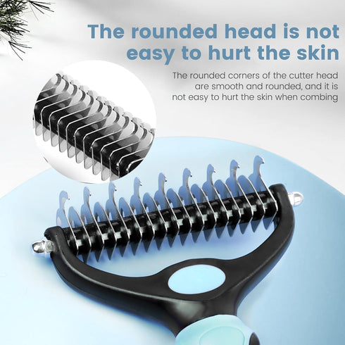 Cat Brush Dog Brush for Shedding - Dematting Tool for Long Haired Pets - Safe and Effective Comb, Large, Blue