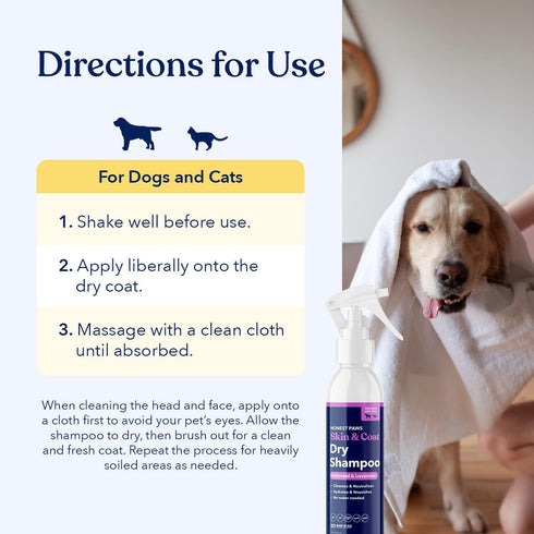 8 oz Honest Paws Dog Dry Shampoo - Waterless No Rinse Foaming Formula Reducing Itch Cleanse Hydrate Nourish Dry Skin