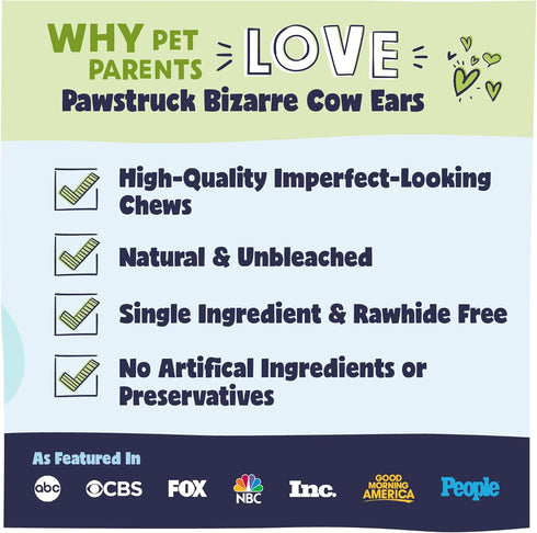 Pawstruck Natural Bizarre Cow Ears Bargain Bag - 1.5 lb - Healthy Rawhide Free Chew Treat for All Breeds