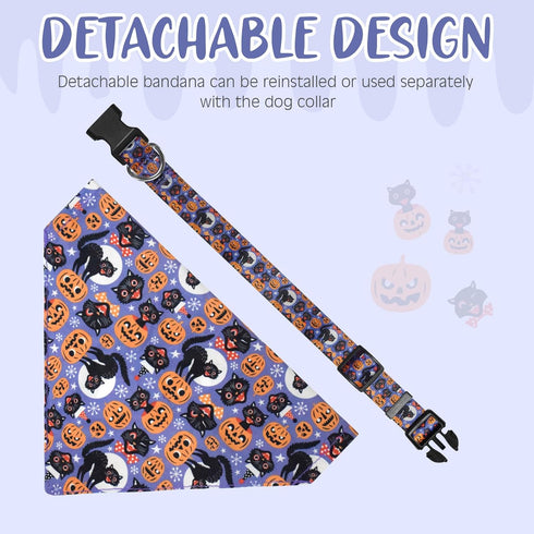 Halloween Dog Collar with Detachable Bandana, Adjustable Soft Pet Collar Set for Small Medium Large Dogs