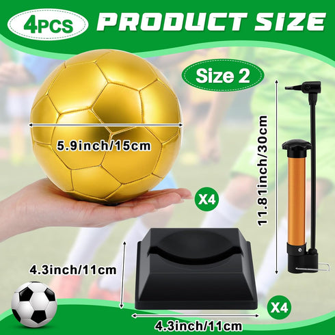 Hiboom 4 Pcs Gold Autograph Soccer Ball with Display Stand, Air Pump for Trophies, Awards