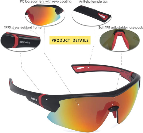 Youth Baseball Sunglasses for Boys, UV400 Girls Softball Glasses, Kids Age 6-14 Cycling Sports