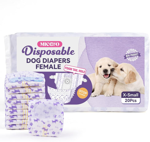 (50Count, MICOOYO Disposable Dog Diapers Female, Doggie Diapers for Dogs Female, Super Absorbent Pet Diaper with Foam