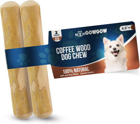 Coffee Wood Dog Chew Stick - 2 Pack Size XS for Puppies Under 11 lbs, 100% Natural Teething Toys for Stress Relief
