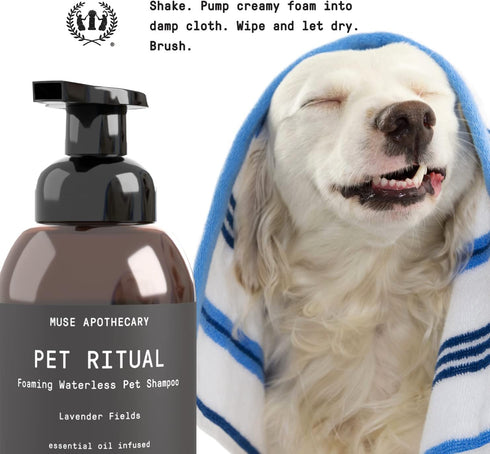 Muse Apothecary Pet Ritual Foaming Waterless Shampoo for Dogs - No Rinse Dog Shampoo - Essential Oils Infused, 11.5oz