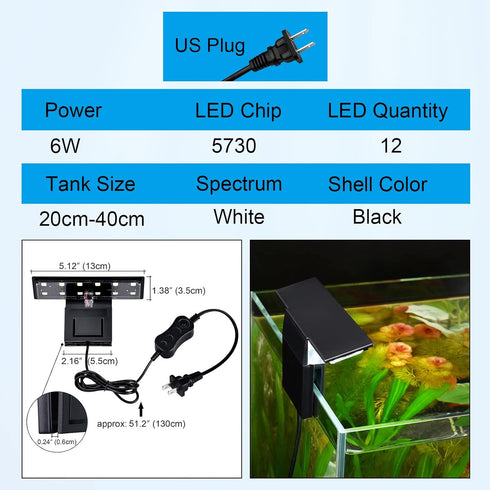 WEAVERBIRD Aquarium Light, 6W LED Clip Lamp for 8-15 Inch Fish Tanks