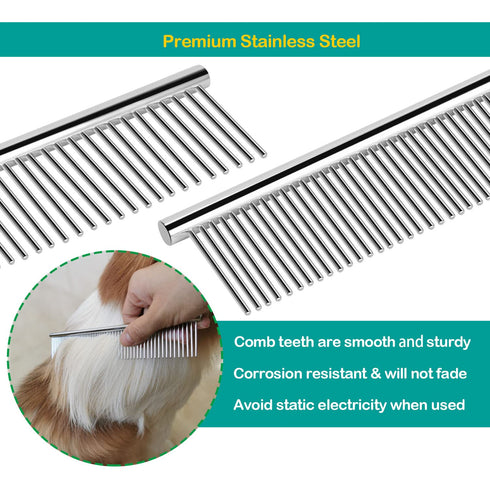 3 Pack Dog Combs for Grooming, Metal Cat Comb with Round Ends, Stainless Steel Pet Grooming Comb