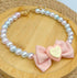 KUDES Adjustable Dog Necklace, Elegant Princess Style Pink Pearl Collar with Bow for Female Dogs, 2XL (18.8-21.6 Inches)