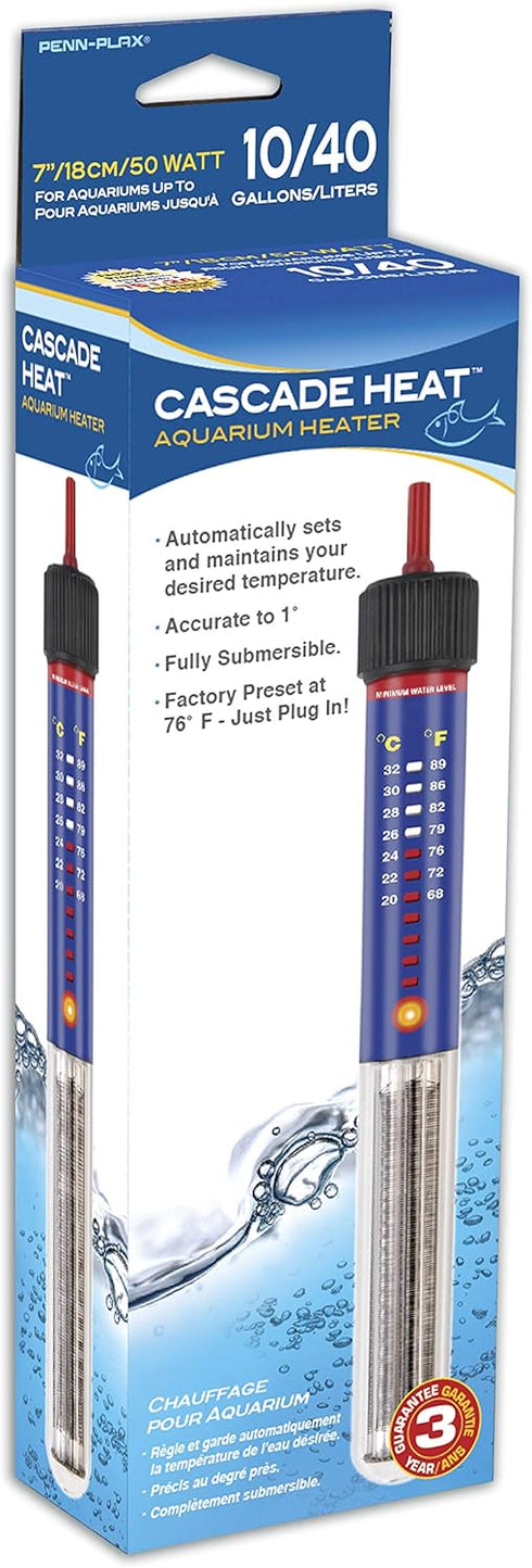 Penn-Plax Cascade Heat Aquarium Heater – Fully Submersible – Great for Freshwater and Saltwater Fish Tanks – 7.5” Length – 50 Watt
