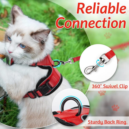rabbitgoo Cat Harness and Leash - Soft Adjustable Vest for Walking, Escape Proof, Breathable Reflective Strips (Red, S)