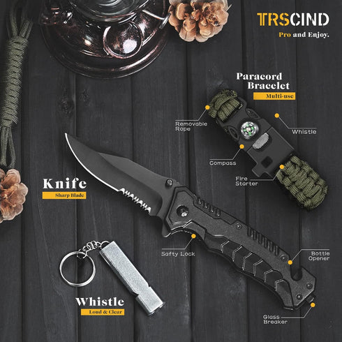 Gifts for Men, Dad, Husband: Christmas Stocking Stuffers, 14 in 1 Survival Kit, Fishing Hunting Camping Accessories