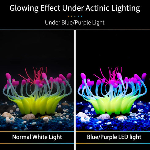 Uniclife Coral Artificial Decoration, Glowing Effect Silicone Ornament for Fish Tank Aquarium, Yellow
