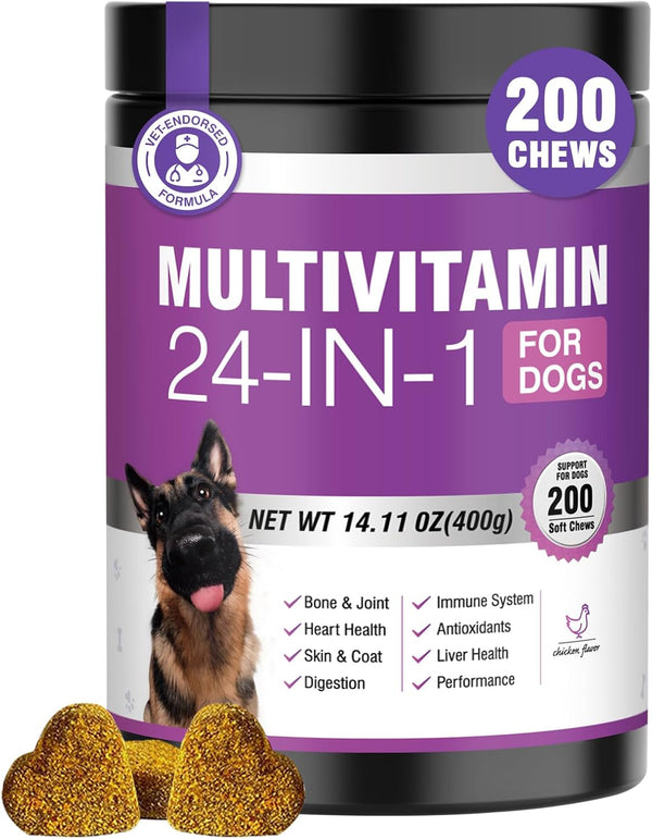 24-in-1 Dog Vitamins and Supplements 200 Ct Dogs Multivitamin Chewable Contain Chondroitin
