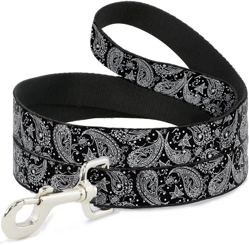 Dog Leash Floral Paisley, Black White 4 Feet Long 1.0 Inch Wide