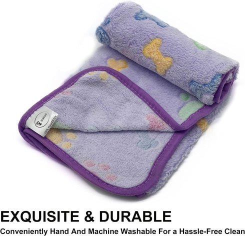1 Pack 3 Puppy Blankets Fluffy Premium Fleece Cute Bone Print Warm Sleep Mat for Small Dogs & Cats, Small (23"x15")