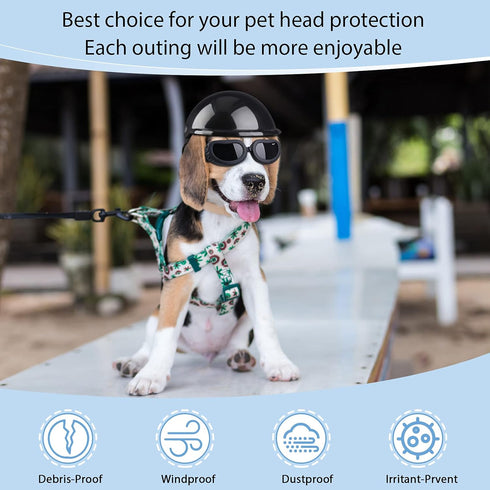 Small Dog Helmet Goggles, Motorcycle Helmet UV Protection Doggy Sunglasses with Adjustable Belt for Puppy Riding