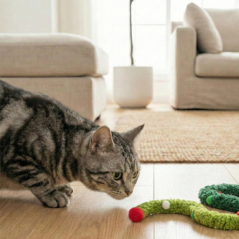 Conlun Cat Wand Toy - Interactive Teaser Wand with Plush Worm & Bell, Flexible Catcher Stick for Indoor Cats & Kitten
