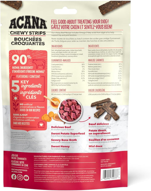 ACANA Chewy Strips Hip & Joint Support Beef Recipe, Dog Treat 4oz