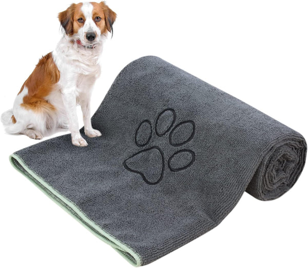 KinHwa Dog Towel, Super Absorbent Microfiber Drying Towel for All Dogs and Cats, 30inch x 50inch Gray with Embroidered