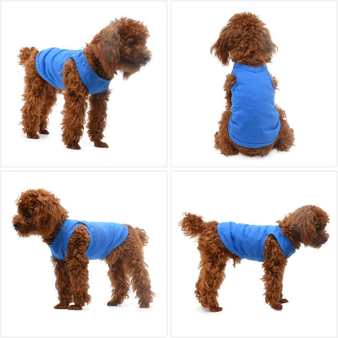 2018 Classic Blue Pet Clothes for Dogs, 100% Cotton Blank T-Shirt Tanks Vests for Small to Large Sizes