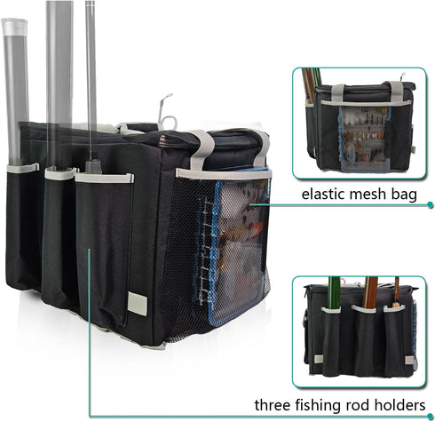 3 Crate-13x13 Kayak Crate Bag Durable Saltwater- Resistant Kayak Fishing Bag with Fishing Rod Holders Large Kayak