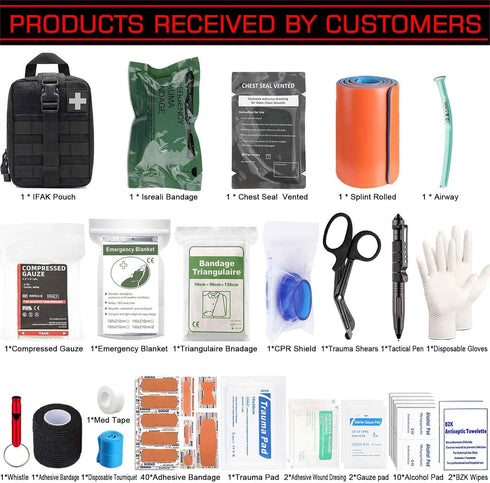 Ifak Trauma Kit, 74 Piece Tactical First Aid Supplies, Molle Pouch, Refill for Camping Hiking Travel