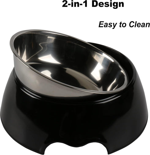 M&BGWPP Melamine Plastic Dog Food Bowl, Non-Skid Base, 2-in-1 Removable Stainless Steel Feeder for Dogs and Cats (14oz)