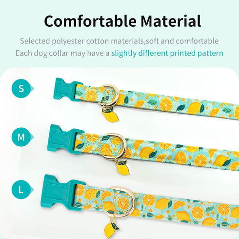 Adjustable Lightweight Cute Dog Collar for Girl Female Boy Dogs, Soft Summer Collar with Lemon Design for Small Medium