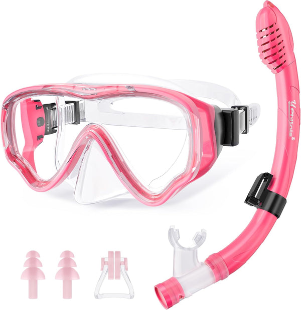 U PHITNIS Kids Snorkel Set - Dry Top Snorkeling Gear for Age 4-14, Childs Diving Mask with Big Eyes