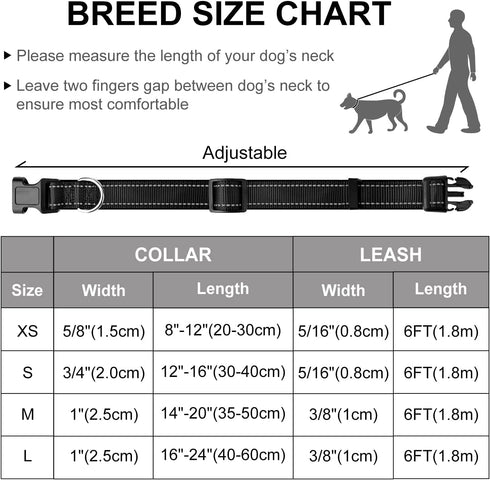 Dynmeow Reflective Dog Collar and Leash Set, 6FT Strong Climbing Rope Leash with Padded Handle for Medium Large Dogs