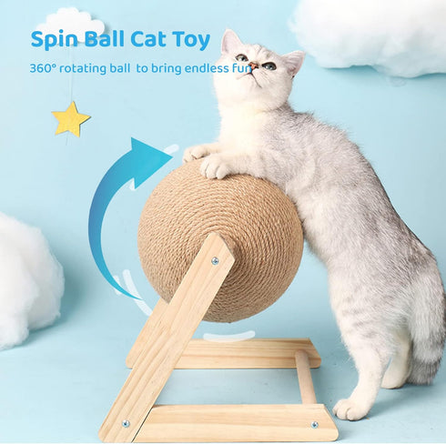BATTIPAW Cat Scratcher, Rabbit Scratching Ball, Natural Sisal Scratcher, Spinning Cat Ball, Solid Wood Scratching Toy