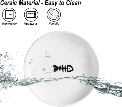 4 Pack Cat Food Bowl with Non-Slip Silicone Bottom, Healthy Ceramic Dishes for Indoor Cats, Puppy Feeding Plates