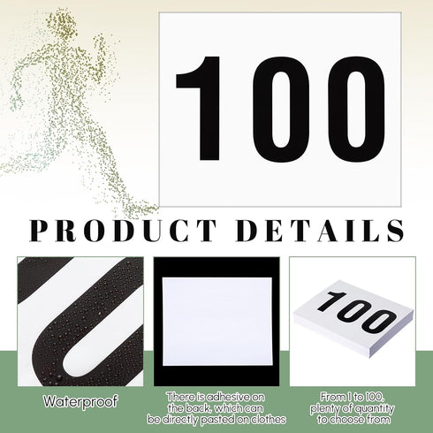 Honoson 1-200 7.5 6 Inches Country Adhesive Race Bibs x Competitor Numbers Running Race Number Tearproof Waterproof