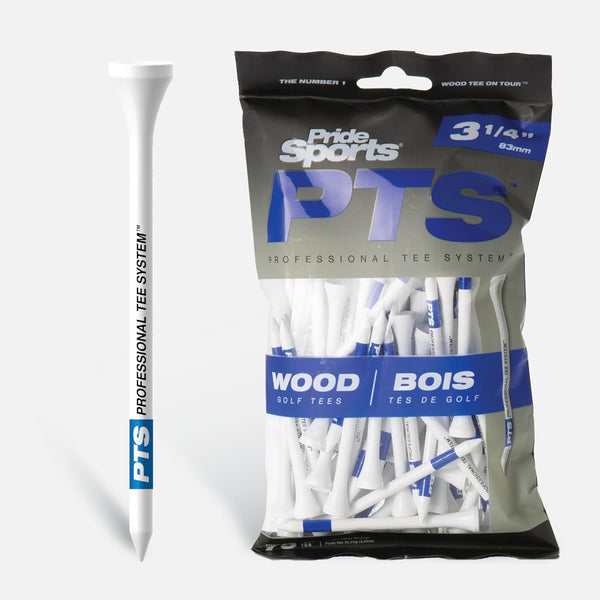 PrideSports PTS Wood Golf Tees, White, 3 1/4 Inch, 75 Count