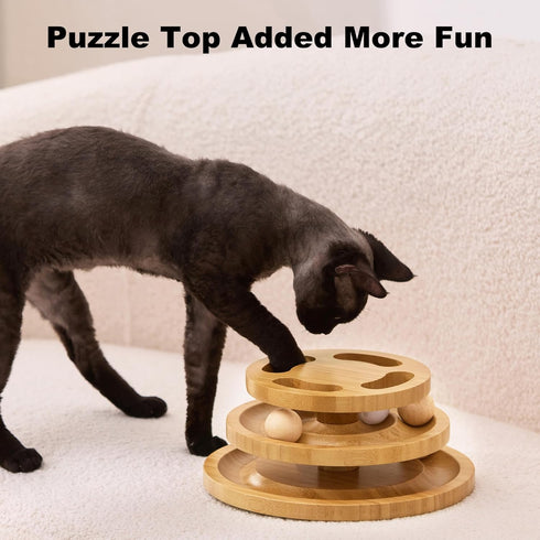 ZOMISIA Cat Ball Track Toy with Puzzle Top, Extra Large Wooden Cat Toys for Indoor Cats with Spinning Balls