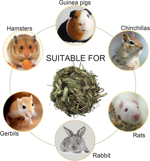 Tfwadmx Rabbit Timothy Grass Ball, Small Animal Activity Play Balls Chew Toys for Bunny, Guinea Pig, Hamster, Rat,