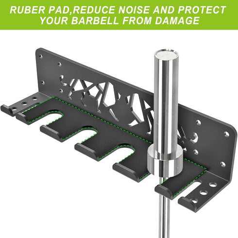 Kipika Wall Mounted Barbell Holder with 7-Hooks Storage Rack for 4 Barbell Bars and Fitness Accessories
