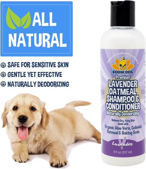Bodhi Dog Premium Lavender Oatmeal Shampoo & Conditioner, Organic Formula for Dogs, Cats & Pets, 8 Fl Oz