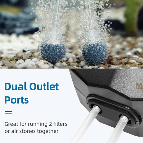Aquarium Air Pump, Marpros 2 Outlet Adjustable Air Bubbler for Fish Tank, Super Quiet Oxygen Pump for 60 to 100 Gallon
