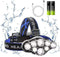 Rechargeable Headlamp, 8 LED 18000lm IPX4, Red Light Flashlight, USB Cable 8 Modes for Outdoors Camping Running Fishing