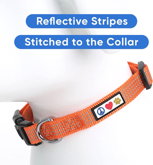 Pawtitas Reflective Dog Collar, Adjustable for Large Dogs, Orange Puppy Collar