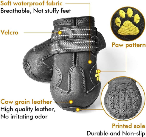 XSY&G Dog Boots, Waterproof Dog Shoes with Reflective Rugged Anti-Slip Sole, Outdoor Dog Booties for Medium to Large