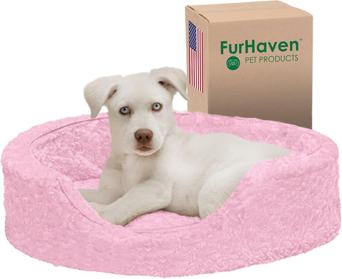 Furhaven Dog Bed for Small Dogs with Removable Washable Cover & Pillow Cushion Insert, Ultra Plush Faux Fur Oval