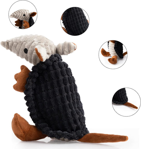 Hollypet Plush Squeaky Dog Toys, Big Armadillo Chew Toy for Small Medium Large Dogs, Black