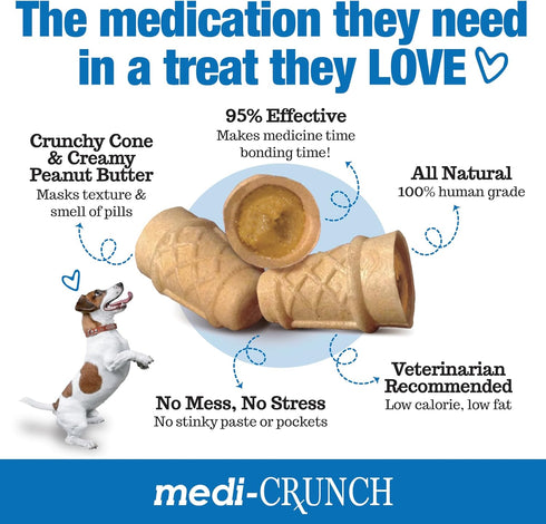 Recommended, 30 Medi-Crunch Pill Pouches for Dogs, Peanut Butter Dog Pill Treats for Capsules & Tablets, Crunchy Pill