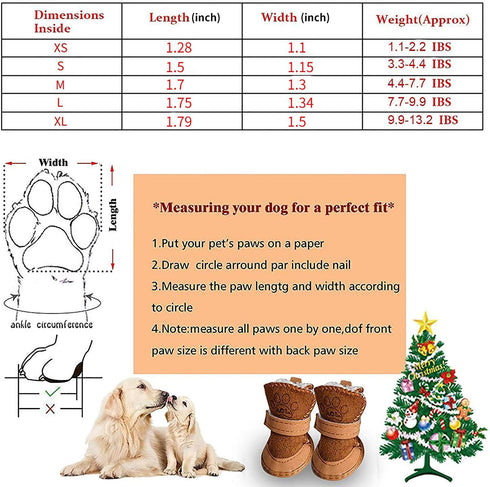 Payanwin Dog Boots, Anti-Slip Paw Protector, Winter Warm Skidproof Sneakers, Small (#3, Brown)