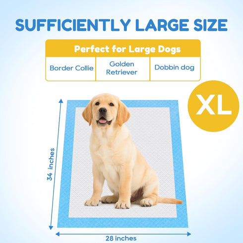 28"x34" 100 Pack 6 JollyMate Dog Pee Pads Extra Large, X-Large Super Absorbent Pet Pee Pads with Adhesive Tabs, Layers