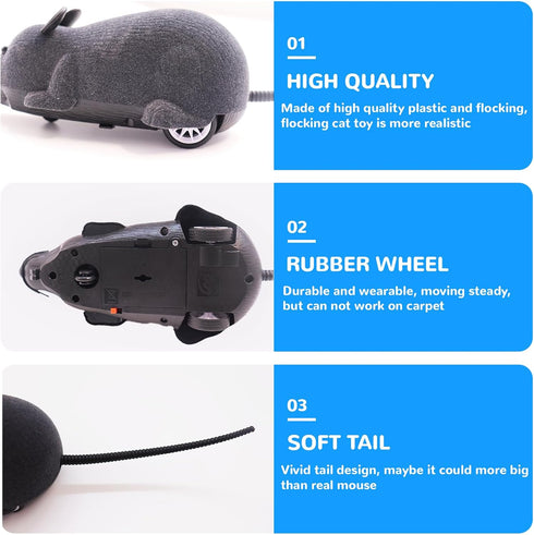 Pixibond Remote Control Rat Mouse Cat Toy Realistic RC Fake Rat Mouse Toy Flocking Wireless Funny Chasing Electronic