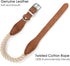 Mile High Life Rope Dog Collar | Durable Braided Cotton Rope Collars | Genuine Leather with Metal Pin Buckle (Beige)