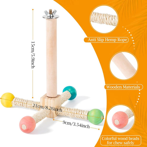 FrgKbTm Rotating Bird Perches Toy, Interactive Spinning Parrot Parakeet Toys, Wooden Exercise Stand Bird Cage